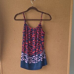 CAbi Navy Spaghetti-Strap Printed Camisole with Red and Pale Pink Accents Tank S
